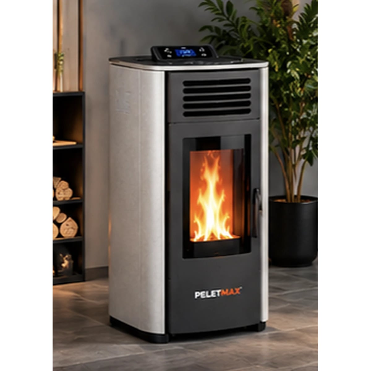 Peletmax Granit 9 kW Taş Gri Yanaklı Pelet Sobası – ortam görseli