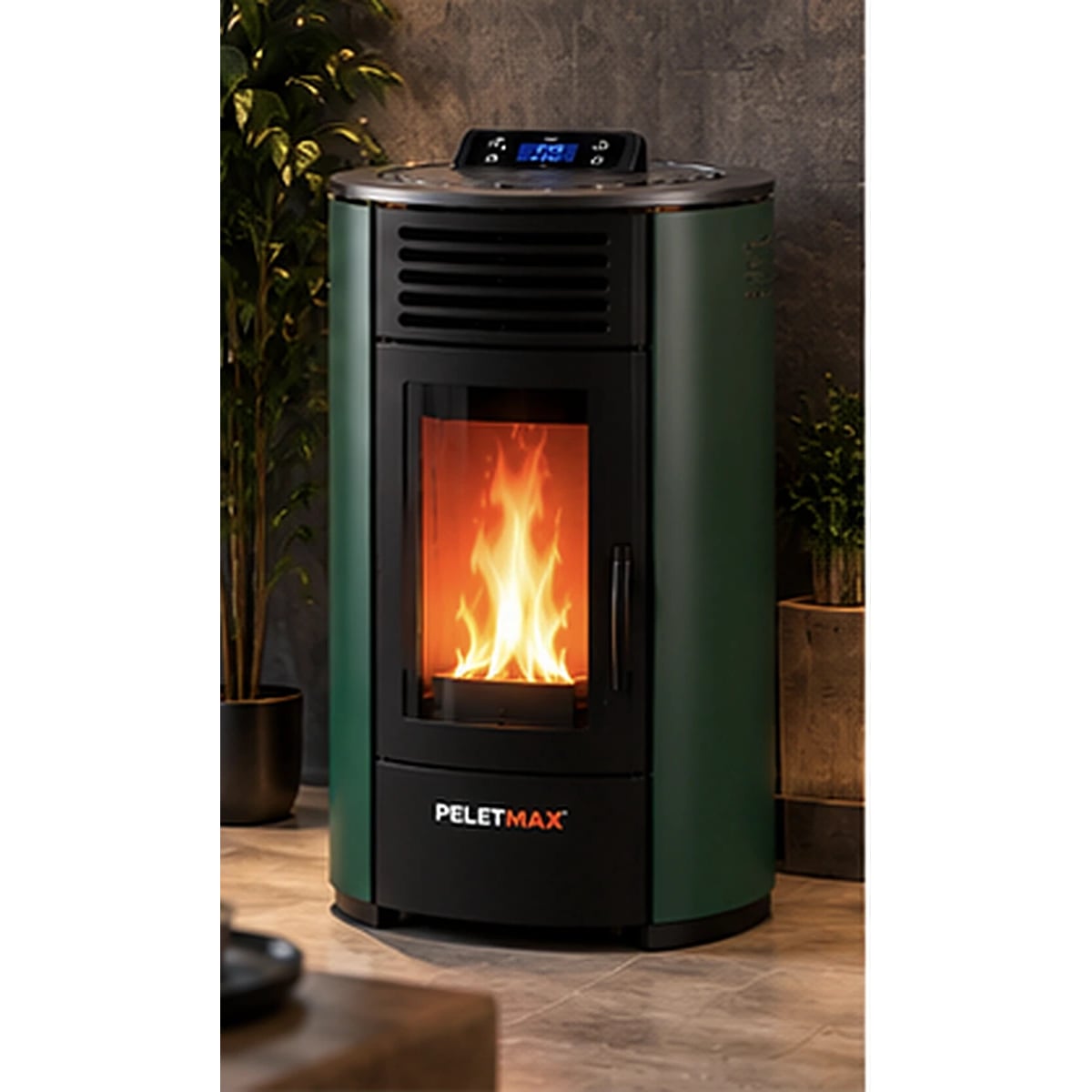 Peletmax Orman 9 kW Yeşil Pelet Sobası – ortam görseli